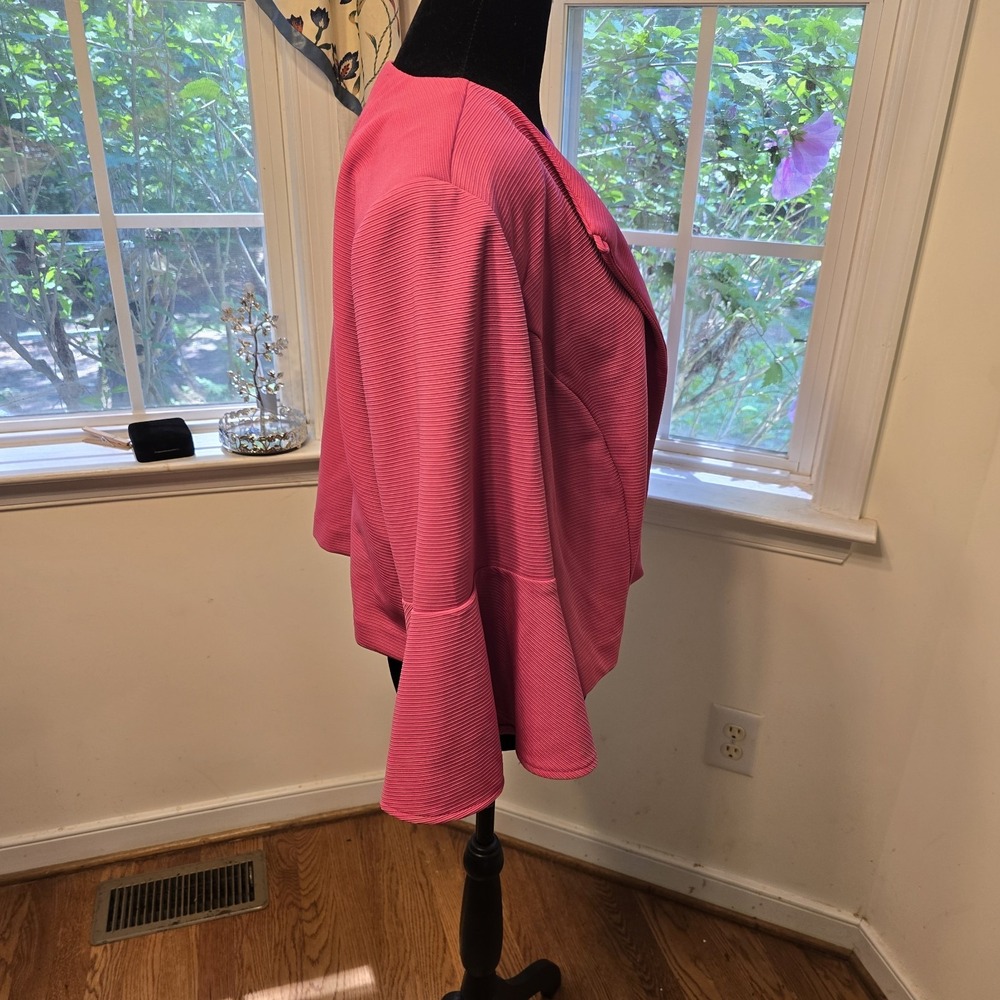 Danny And Nicole Open Front Blazer‎ Bell Sleeve Textured Knit Pink Plus Size 18W - Picture 5 of 10